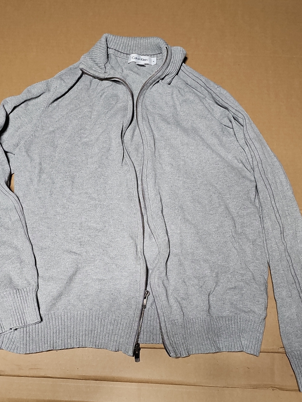 Calvin Klein Light Gray Men's Full-Zip Knit Sweater M